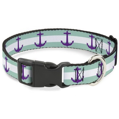 Plastic Clip Collar Anchor/Stripe Teal/White/Purple NARROW-Medium 8.5-12''