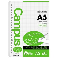Kokuyo Campus Loose Leaf Paper, A5 Filler Paper with 5x5 Graph, 60 A5, white
