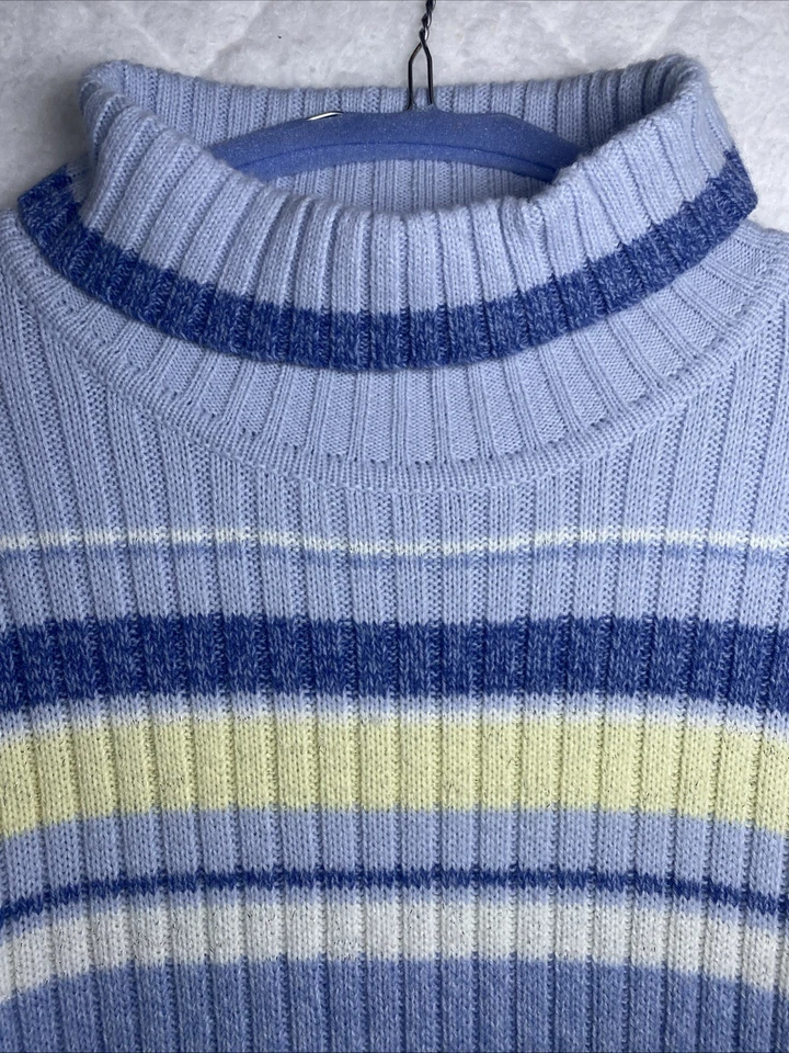 Suéter de cuello alto Faded Glory para niñas talla M 8-10 manga larga rayas azules/amarillas Foto 4 de 4