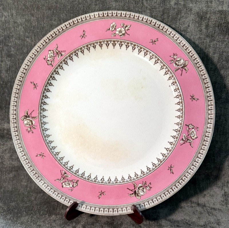 William Brownfield & Sons Smyrna Pink & Brown Transfer Dinner Plate Nov 10 1870