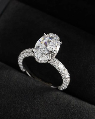 3.2CT Oval Cut Hidden Halo VVS1 Moissanite Engagement Ring 14K White Gold Plated