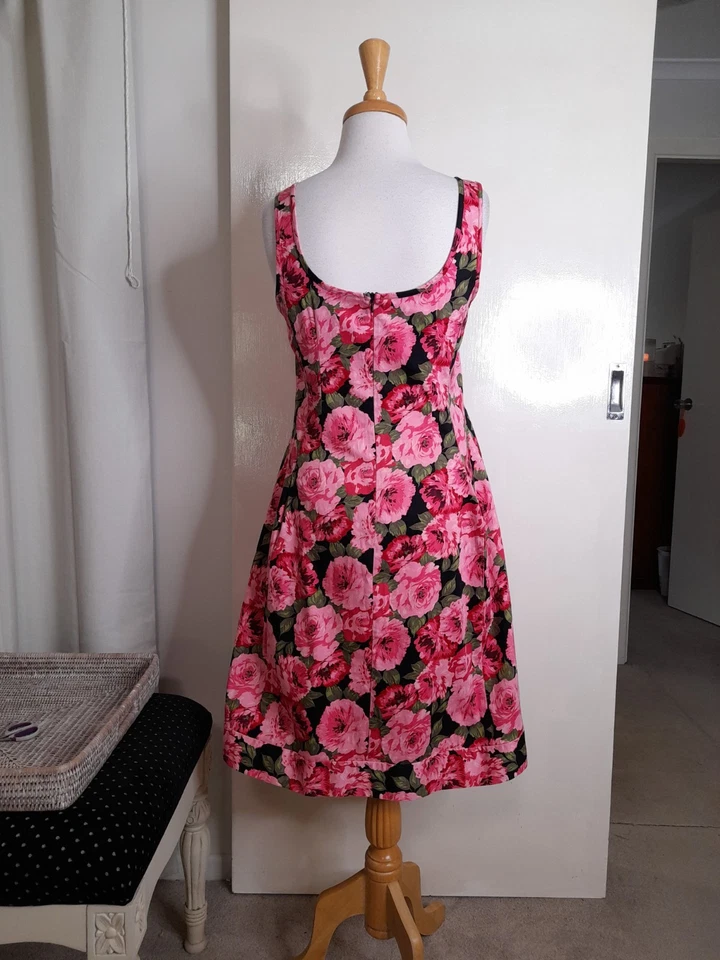 Jiva- Pink Large Rose Cotton And Spandex Blend Summer Sundress Sz 2/6 Aust - image 3 of 4