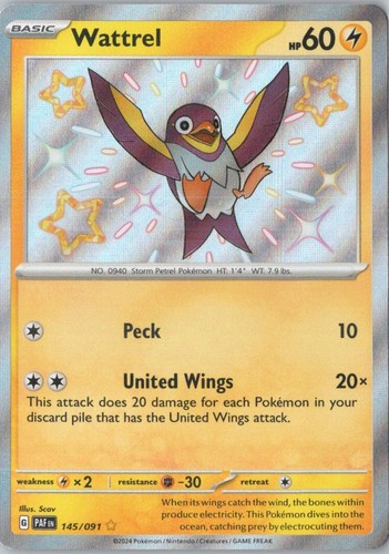 Wattrel 145/091 Shiny Rare SV: Paldean Fates EN Near Mint Holofoil