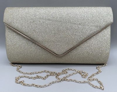 Handbag Wallet Clutch Evening Clutch Gold Glitter  Purse Chain Handle New