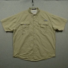 Columbia Shirt Pfg Bahama Mens XL Tan Short Button Down Short Sleeve Vented