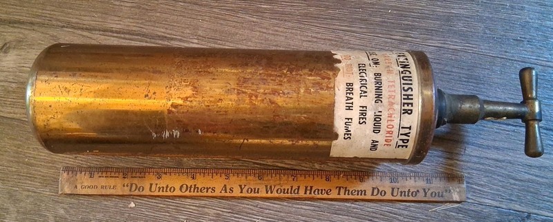 Small Vintage Brass Fire Extinguisher. 13.5". No Manufacturer Marks. *EMPTY*