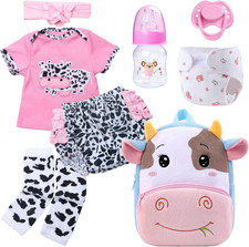 8 Pieces Reborn Baby Doll Clothes Pink Accessories Set with Backpack for 17-22 I