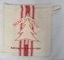 Pier 1 Imports Grain Sack Style Potholder Mit Christmas "Baking Spirts Bright"