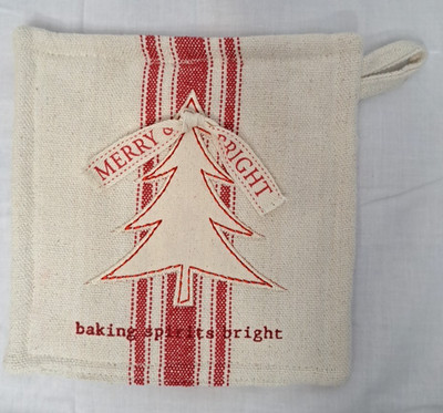 Pier 1 Imports Grain Sack Style Potholder Mit Christmas ''Baking Spirts Bright''