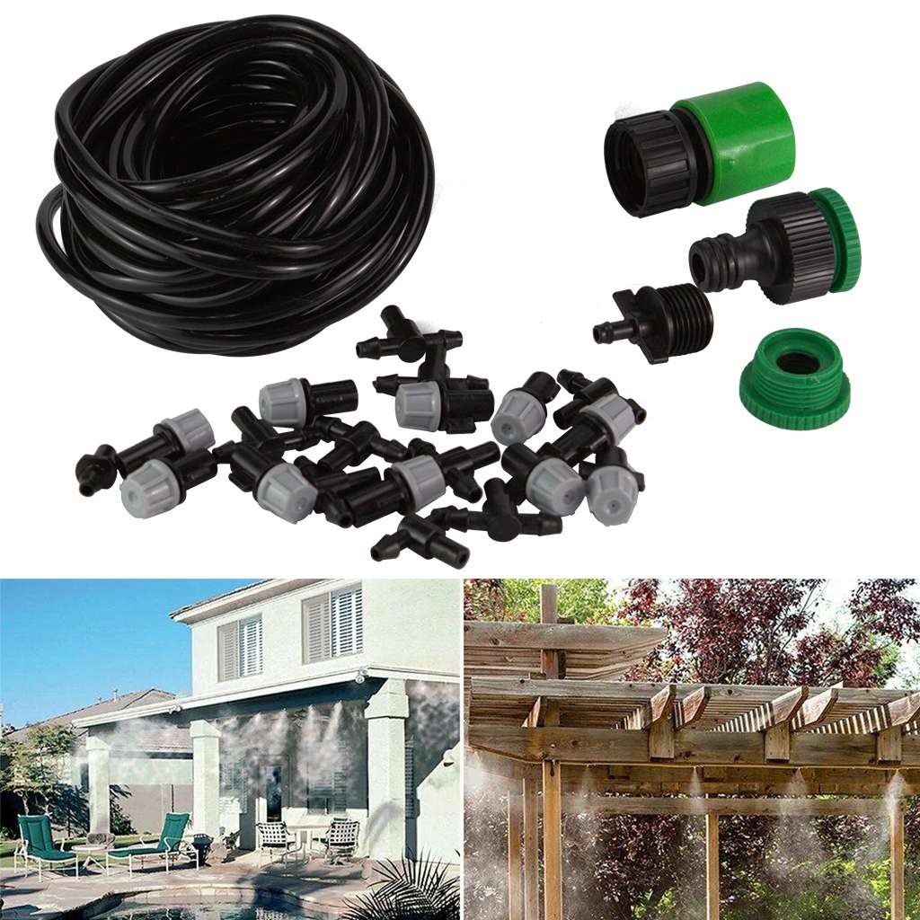 33ft Outdoor Patio Water Mister Nozzle Misting Cooling System Fan Cooler SET