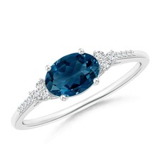 5MM Round London Blue Topaz Solitaire Ring with Side Accents 925 Sterling Silver
