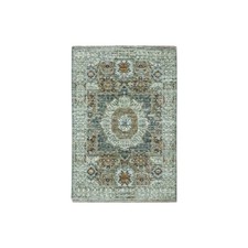 2'1"x3'1" Sage Green Rug Wool Pre Historic Mamluk Design Hand Knotted Mat 76816