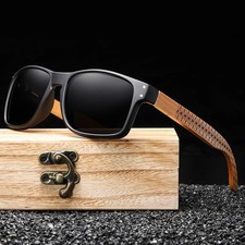 Polarized Wooden Temple Sunglasses UV400 Unisex Outdoor Driving Classic Shades
