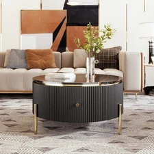 Modern Round Coffee Table with 2 Large Drawers for Storage Accent Table 31.5