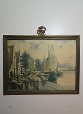 Vintage Harbor Painting- Possibly Dutch