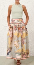 LIKE NEW- ZIMMERMANN Tallow Midi Skirt Nautical Map Size 0 Aus 8-10 US 4-6