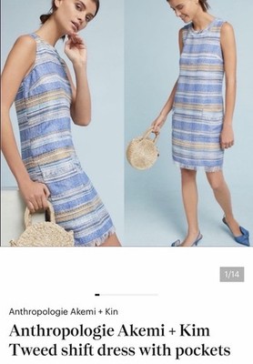 Anthropology Akemi + Kin Sleeveless Blue, White, Gold Tweed Shift Dress Size 4