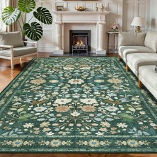 Washable Rugs Living Room Large 160x230cm Green Floral Rugs for Bedroom Vintage