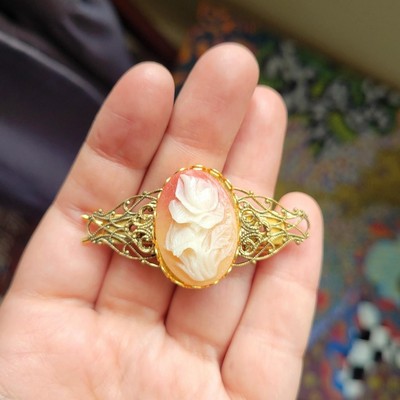 Vintage Ornate Floral Cameo Scarf Dress Clip or Hair Pin | eBay display picture 1