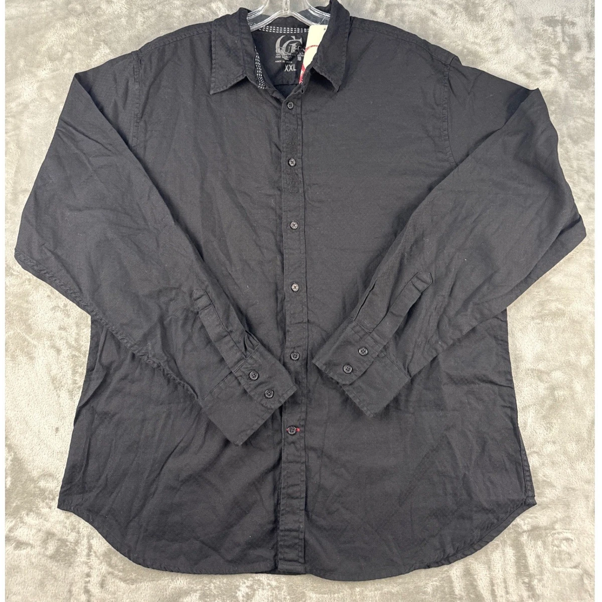 Camisa Guess Para Hombres XXL Negra Abotonada Manga Larga Espalda Bordada Algodón Nueva