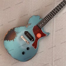 Solid Body Electric Guitar P-90 Pickup Aged Finish Stainless Frets Blue Silver