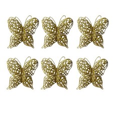 Christmas Butterfly Tree Decorations 6 pack with ties Full Glitter Detail - Gold