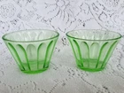 Hazel Atlas Uranium Green Depression Glass 2 Custard Nut Cups Ramekins Glows 2"