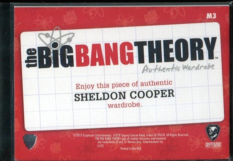 2012 Cryptozoic The Big Bang Theory Sheldon's Blue Undershirt #M3 Jim Parsons CK - Image 2 of 3