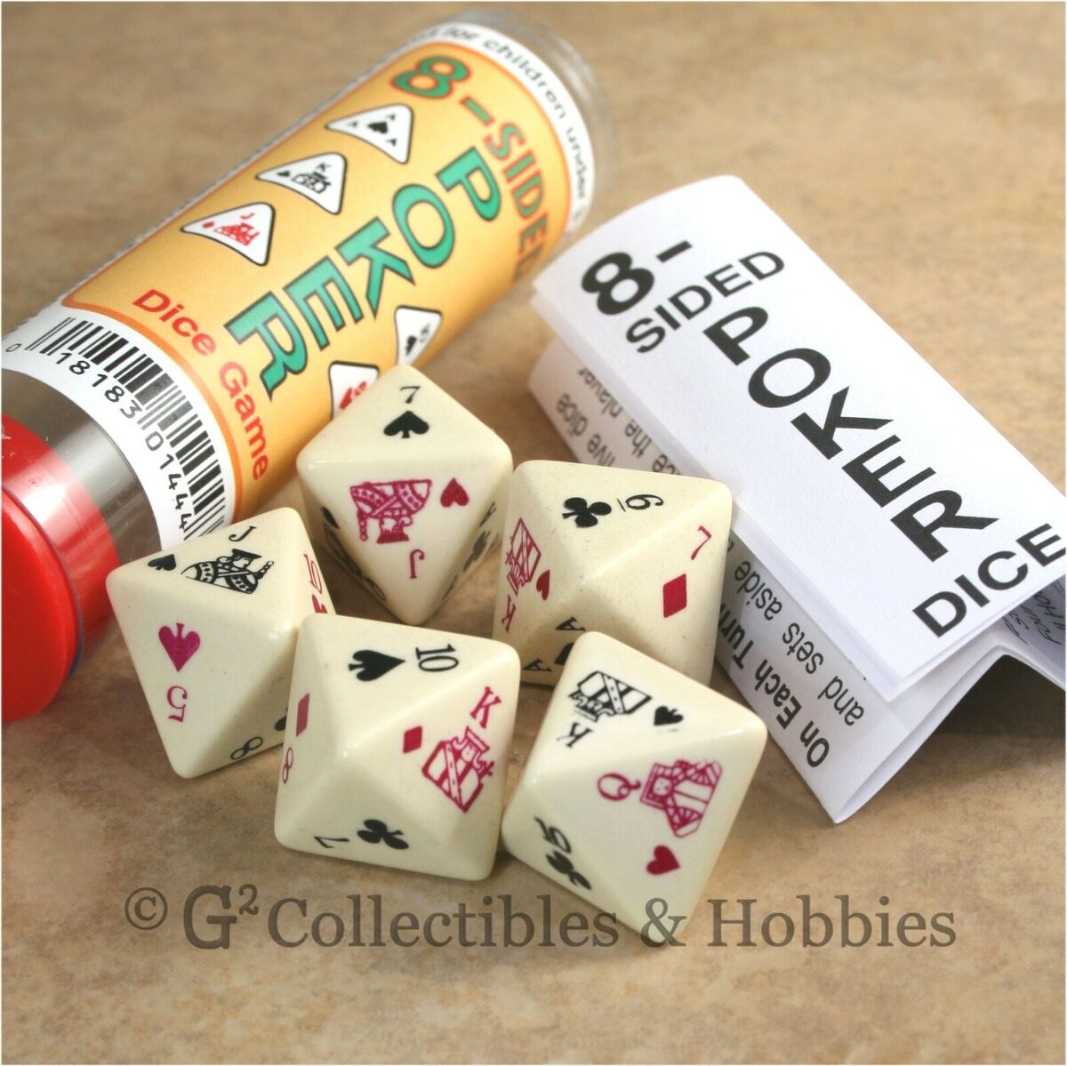 NEW 8-Sided Poker Dice Game in Tube 5 Eight Sided D8 Gambling Set Koplow