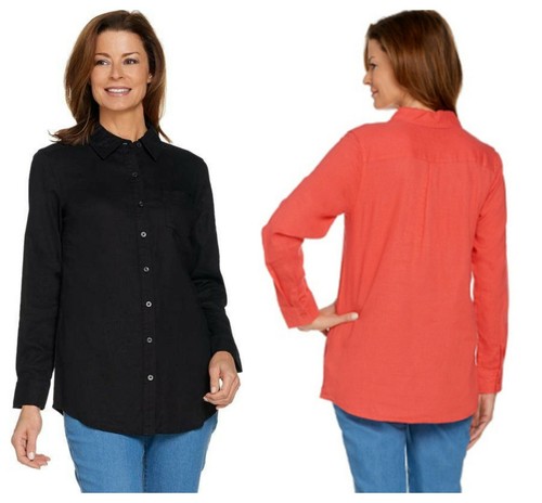DENIM \u0026 CO. BLACK PETITE LINEN BUTTON 