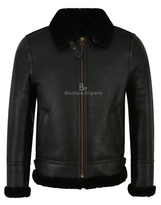 Herren B3 Lammfelljacke schwarz Fell Shearling Tops Bomber Fliegen RAF Jacke NV-65