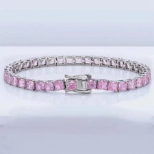 20 Ctw Lab Created Pink Sapphire 14K White Gold Plated Tennis 4 MM Bracelets