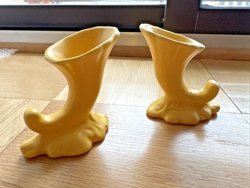VINTAGE!  Pair of Haeger Pottery Cornucopia Vase Candle Holder Planter
