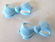 Vintage Child's Bow Barrettes Hair Clips Plastic Baby Blue Matching Pair USA