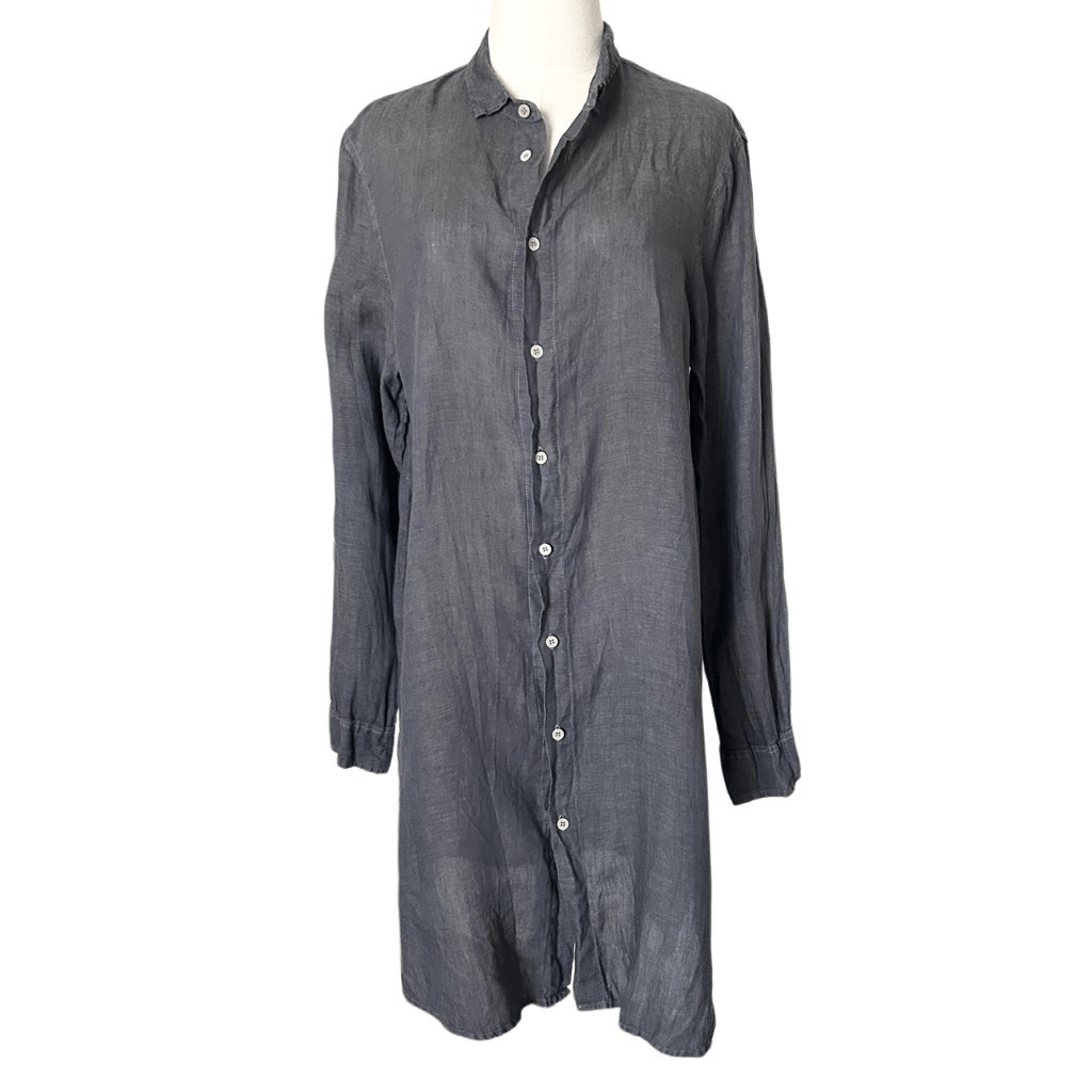 CP Shades 100% Linen Oversized Shirt Dress Black Blue Size Large
