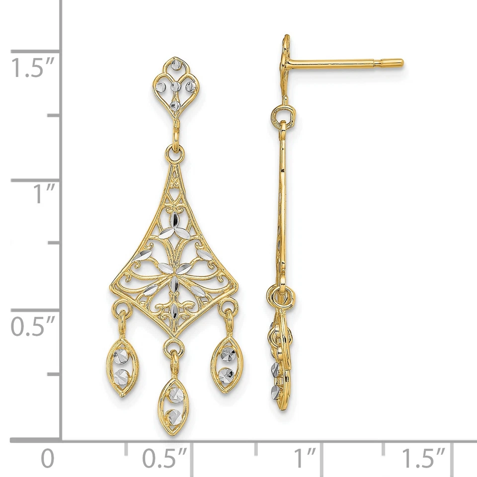10k Yellow Gold Filigree Chandelier Dangle Earrings - Image 3 of 4