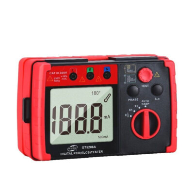 GT5206A RCD Tester (ELCB) Tester Residual Current Device Tester w/ AUTO RAMP