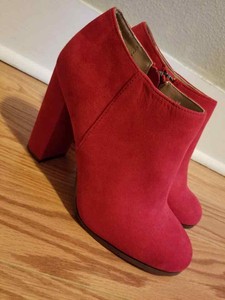 red faux suede boots