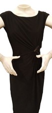 Anne Klein Size 10 Little Black Dress Sleeveless Sheath Ruche Waist Pin Cocktail