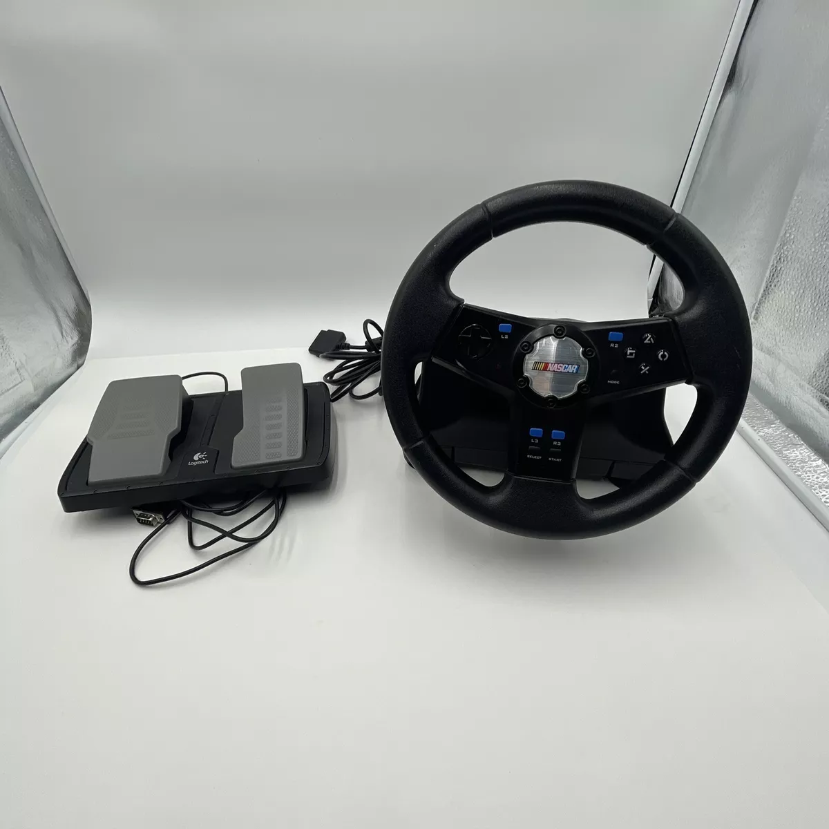 Logitech PS2 PS1 PlayStation 2 Racing Steering Wheel & Pedal NASCAR Tested  Works