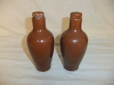 RARE Salutaris Water Co 1905 antique PAIR of stoneware bottles screw tops 6A5C #