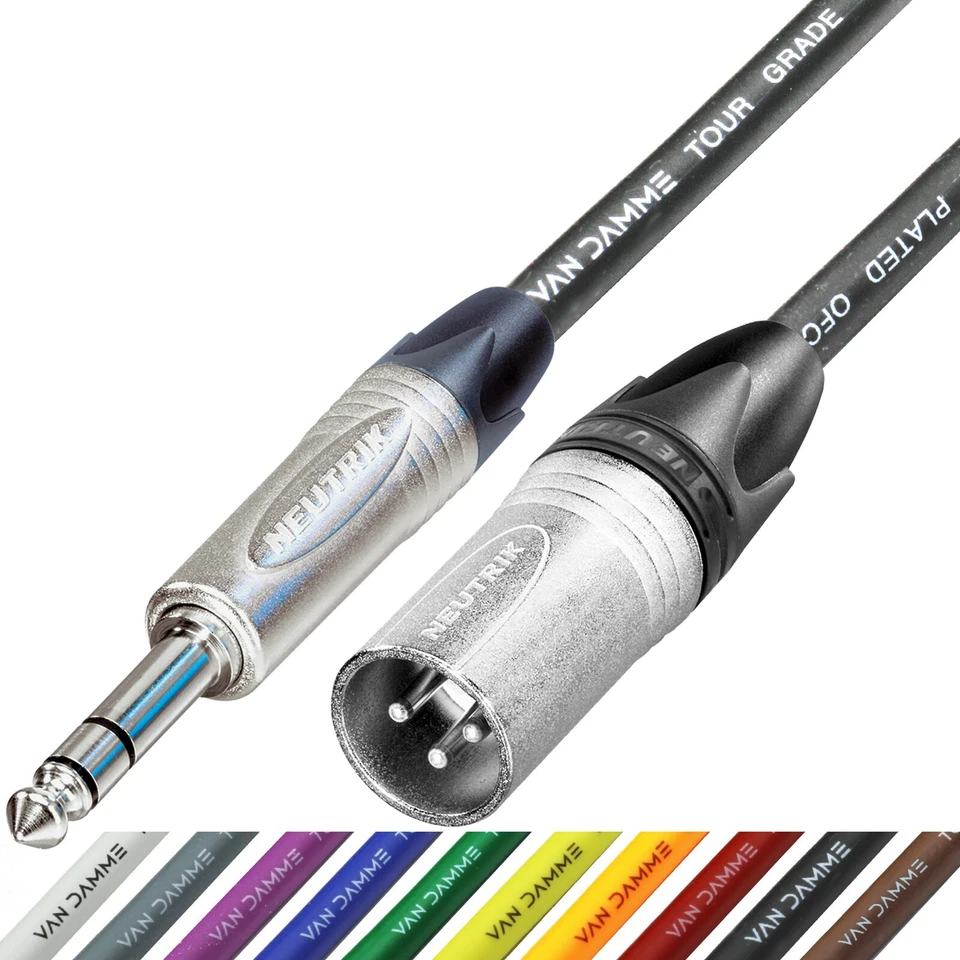 Male XLR to TRS Jack 1/4" Van Damme Active Monitor Speaker Cable Neutrik Lead