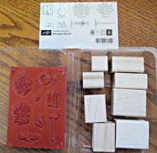NEW UNMOUNTED Stampin UP "BOUQUET BUNCH" set of 8 Wood Rubber Stamps RETIRED
