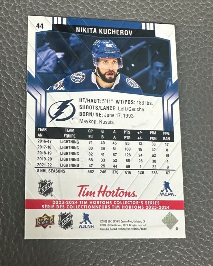 2023-24 Upper Deck Tim Hortons #44 Nikita Kucherov - Lightning - Image 2 of 2