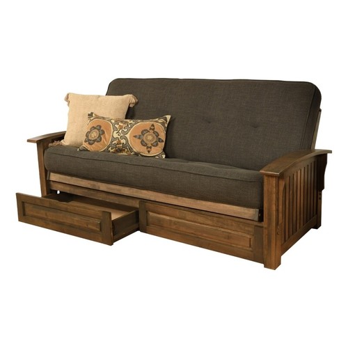 Kodiak Furniture Washington Futon in Walnut with Drawers and Linen Gray Mattress
