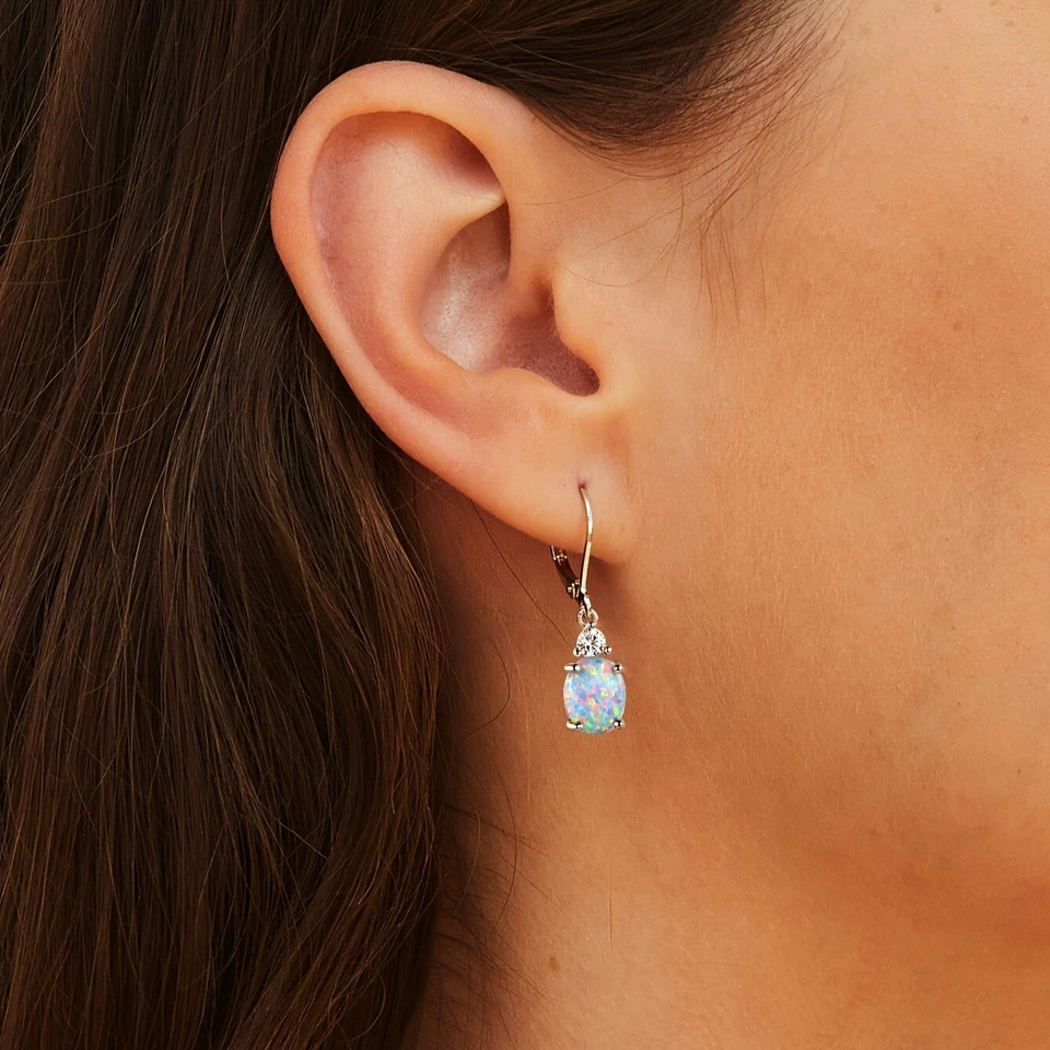 Pendientes colgantes de plata 925 de ópalo de fuego delicados pendientes minimalistas curativos Foto 4 de 4