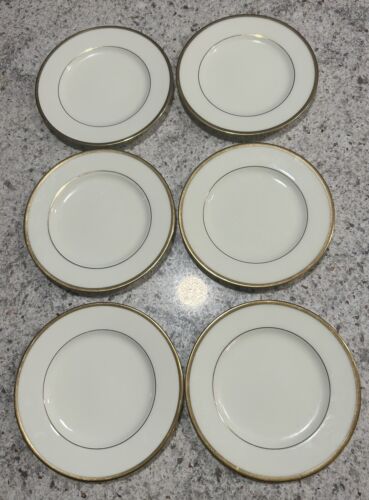 Set of 6 (SIX) Noritake Troy Bone China Bread Butter Plates 6.5" Gold rim