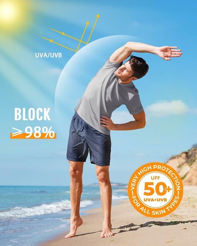 UPF50+ Men's UV Shirts Short Sleeve Quick Dry Performance Gym Workout Athletic T - Picture 111 of 139