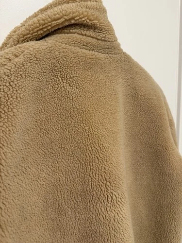 Topman Man’s Beige Borg Fleece Long Overcoat Button Front Pockets L Chest 40-42 image 6