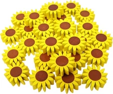 Honbay 30PCS Wooden Sunflower Beads Round Flower Shape Loose Small, yellow 